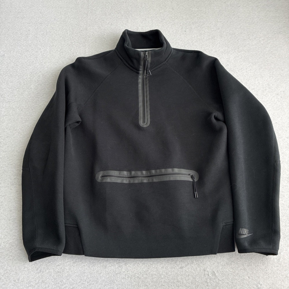 Nike Tech Sweatshirt Mens Medium Black Fleece 1/2 Zip Pullover Pocket Sportswear